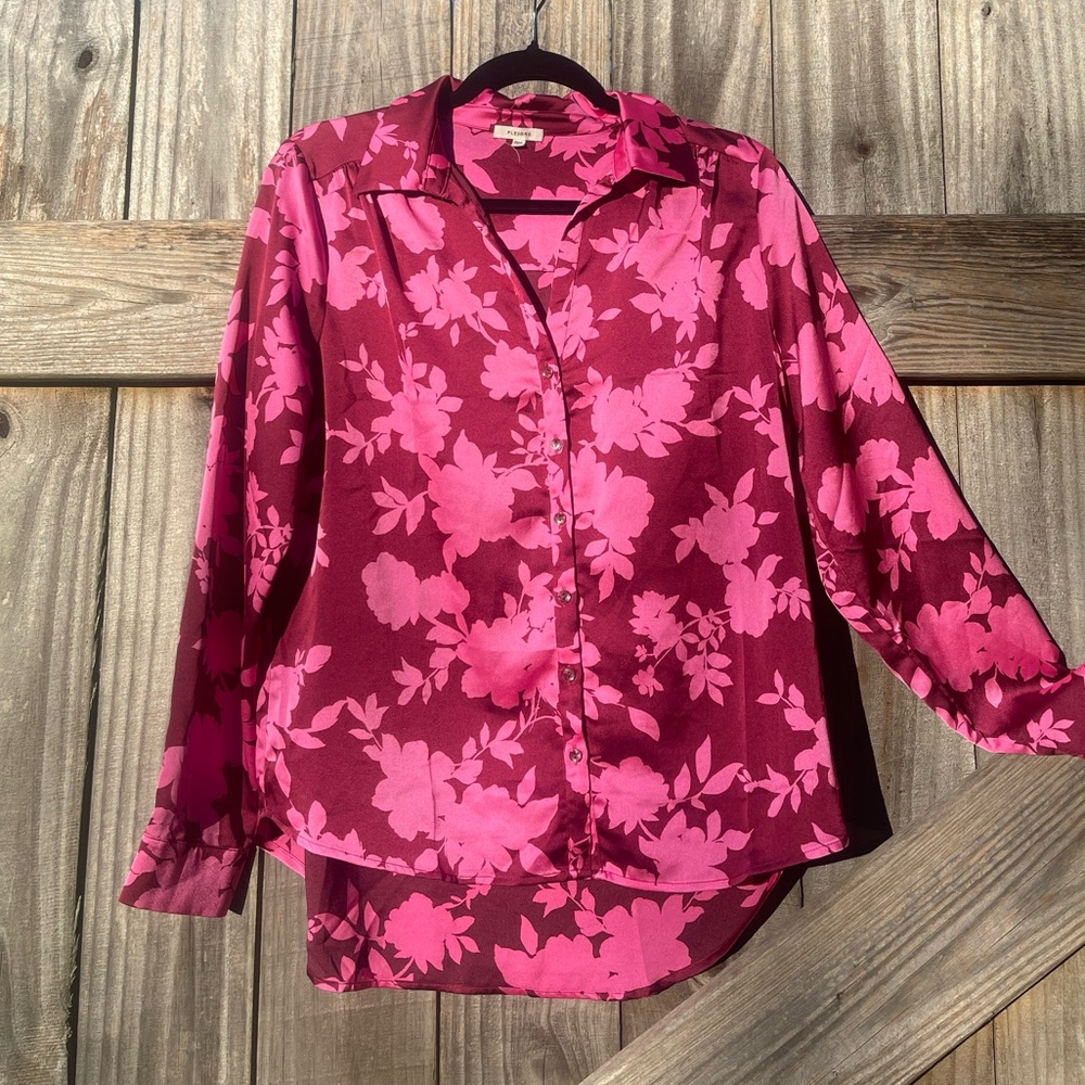 Pleione Pink and Hot Pink Floral Blouse Size M